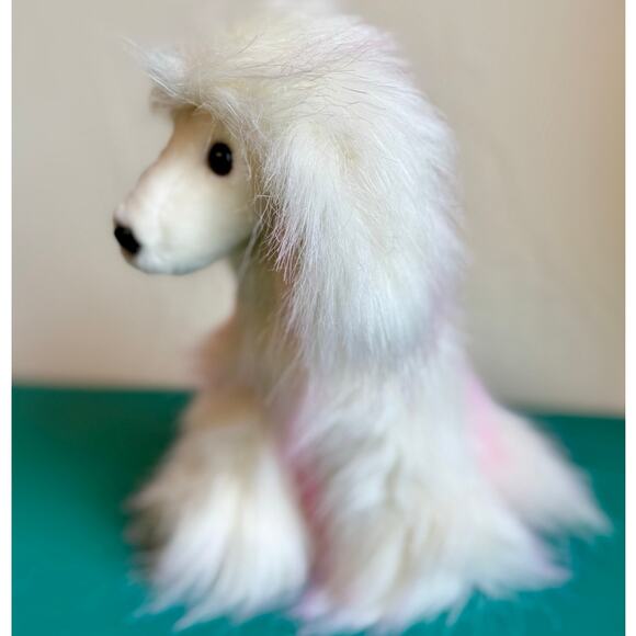 Purely Luxe Afghan Hound Plush Dog | White & Pink Tips | New 10" Collectible - Picture 3 of 5